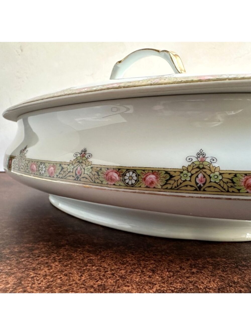 Antique Limoges Covered Vegetable Tureen A Lanternier LNT39 Pink Roses Gold Gilt - Picture 4 of 12